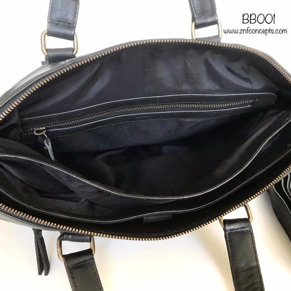 Weekender bag, Graphite black Laptop bag, High quality leather. Pebbled Leather. - Picture 5 of 9